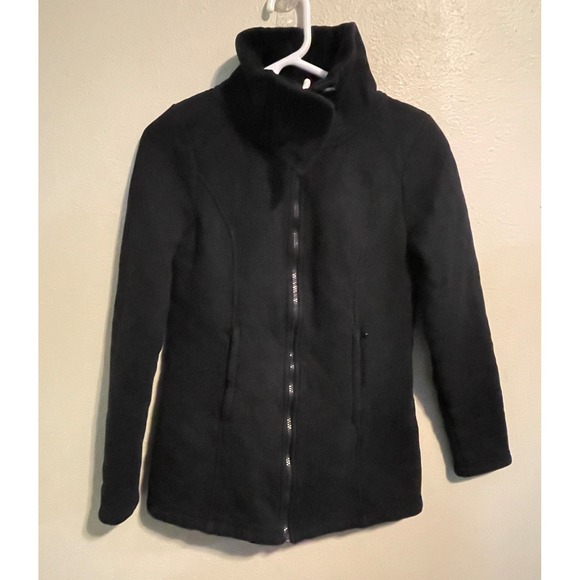 The North Face Carolina Womens Small Fleece Jacket Black Cozy Faux Fur Collar - Picture 1 of 11